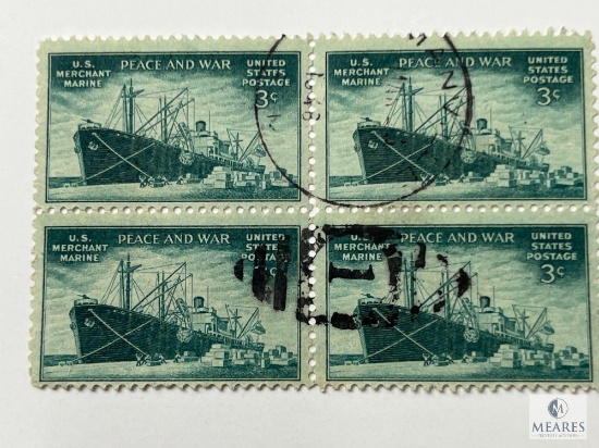 # 939 - 1946 3c US Armed Forces: Merchant Marine, Peace and War Plate Block of Four Stamps