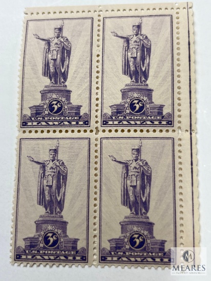 #799 1937 3... Hawaii Territorial Series Plate Block of Four Stamps