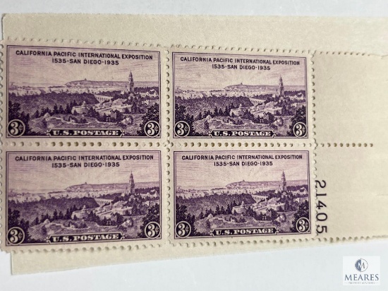 # 773 - 1935 3c California Pacific Exposition Plate Block of Four Stamps