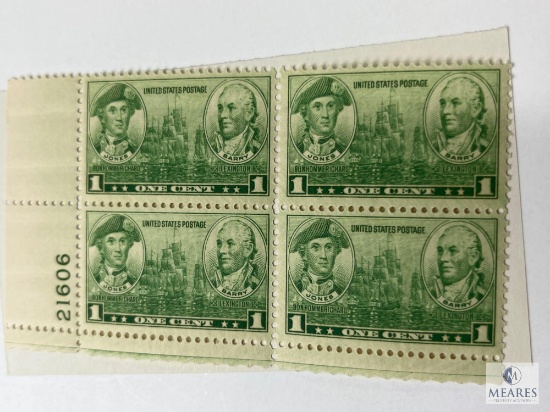 # 790 - 1936 1c Army and Navy: John Paul Jones and John Barry Plate Block of Four Stamps