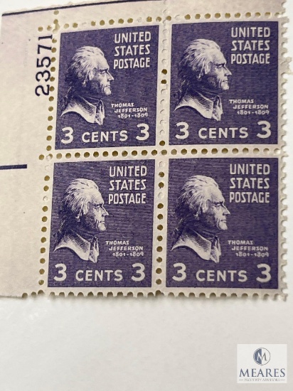 BK101 - 1938 73c Thomas Jefferson Plate Block of Four Stamps