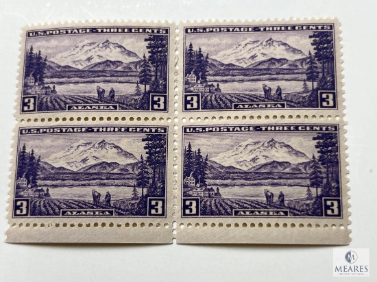 #800 - 1937 3c Alaska Purple Postage Stamp Plate Block of Four Stamps
