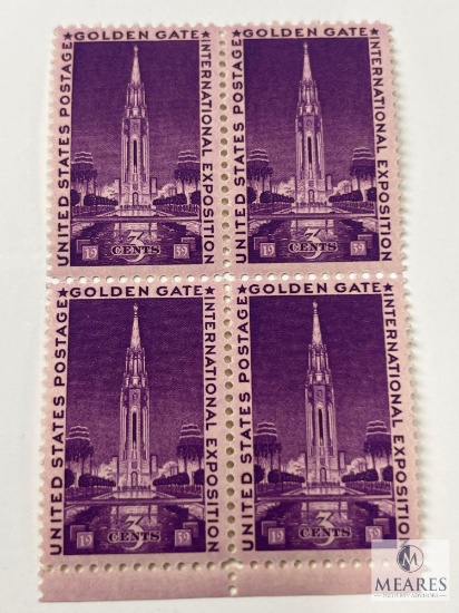 # 852 - 1939 3c Golden Gate International Exposition Plate Block of Four Stamps