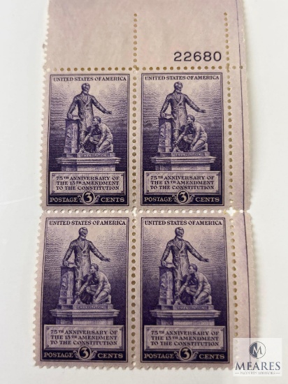 # 902 - 1940 3c Emancipation Memorial, 13th Amendment Plate Block of Four Stamps
