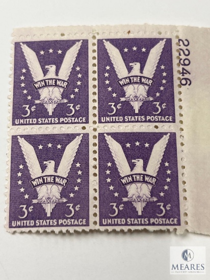 #905 1942 3c Stamps, Win The War Plate Block of Four Stamps Stamps