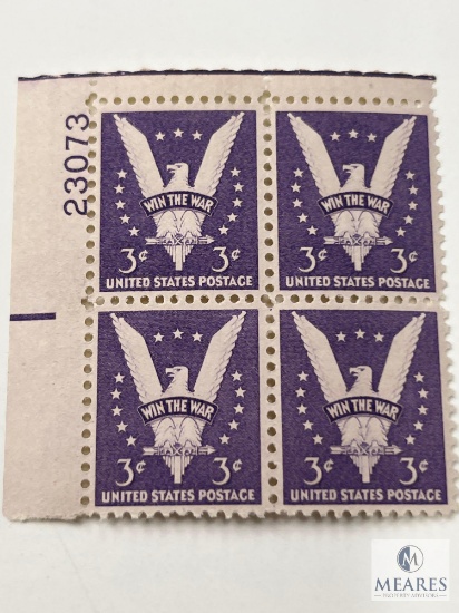 #905 1942 3c Stamps, Win The War Plate Block of Four Stamps