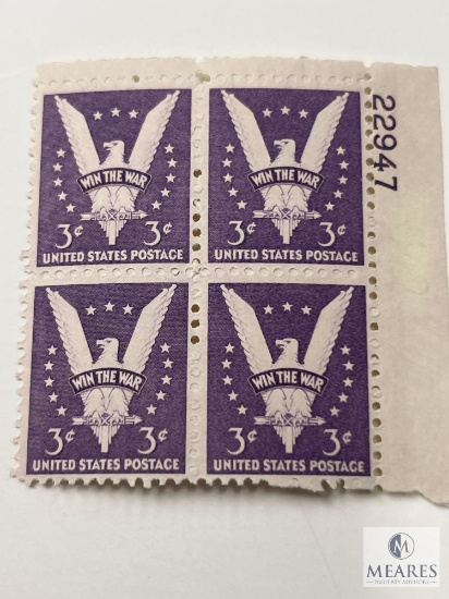 #905 1942 3c Stamps, Win The War Plate Block of Four Stamps
