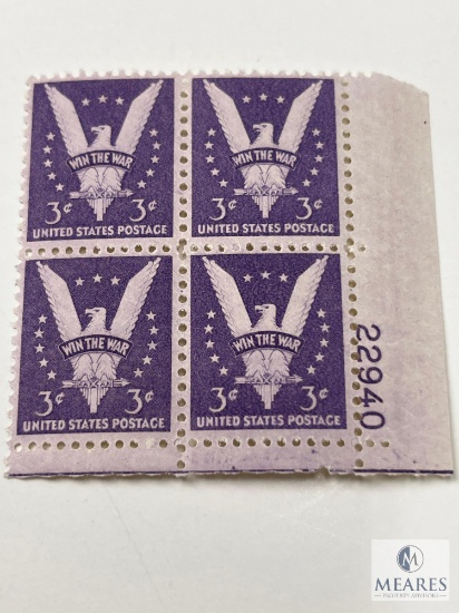 #905 1942 3c Stamps, Win The War Plate Block of Four Stamps