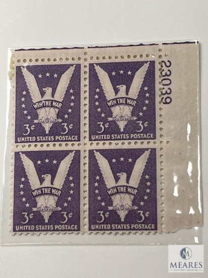 #905 1942 3c Stamps, Win The War Plate Block of Four Stamps