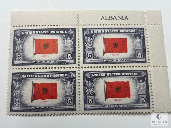 #918 1943 5c Overrun Countries Albania Plate Block of Four US Stamps