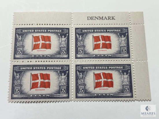 #920 - 1943 Overrun Countries: 5c Flag of Denmark Block of Four Stamps