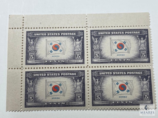 #921 - 1944 Overrun Countries: 5c Flag of Korea Block of Four Stamps