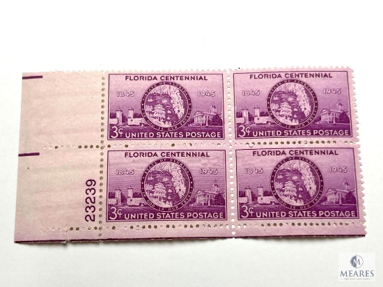 #927 - 1945 3c Florida Statehood Plate Block of Four Stamps