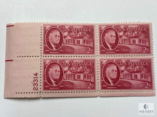 #931 - 1945 2c Roosevelt and Little White House Plate Block of Four Stamps