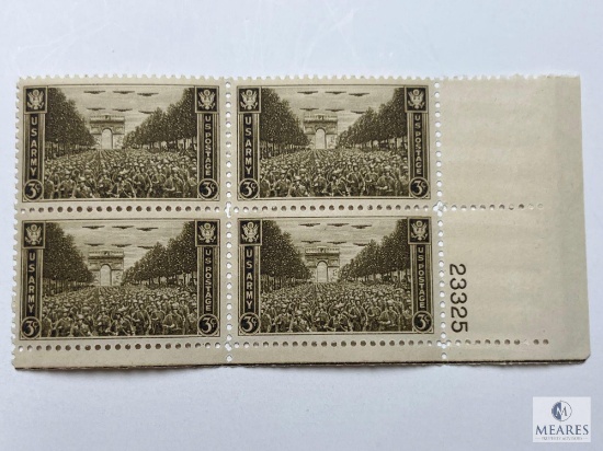 #934 - 1945 3c US Armed Forces: Army Plate Block of Four Stamps