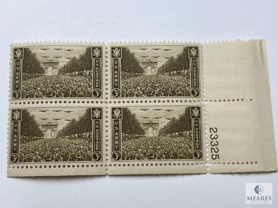 #934 - 1945 3c US Armed Forces: Army Plate Block of Four Stamps