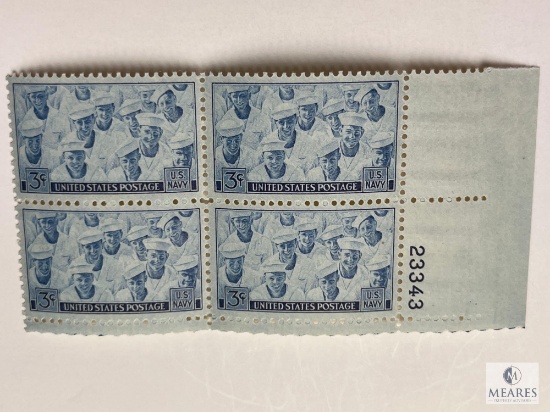 #935 - 1945 3c US Armed Forces: Navy Four Stamps Plate Block of Four Stamps