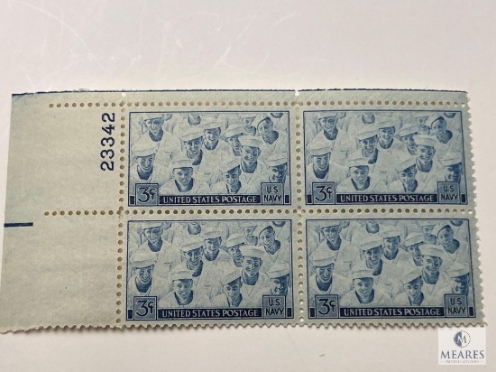 #935 1945 3c US Armed Forces: Navy Plate Block of Four Stamps