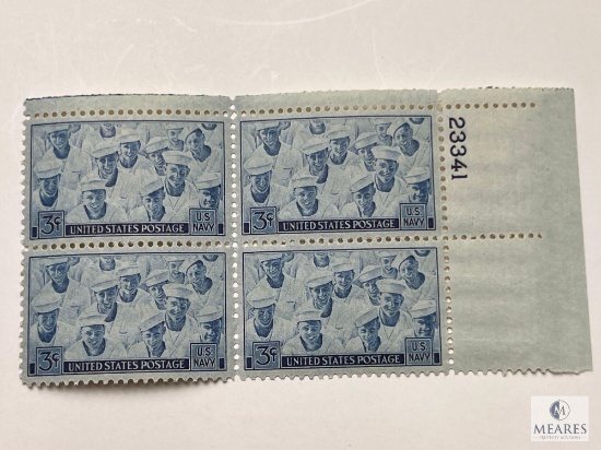 #935 1945 3c US Armed Forces: Navy Plate Block of Four Stamps