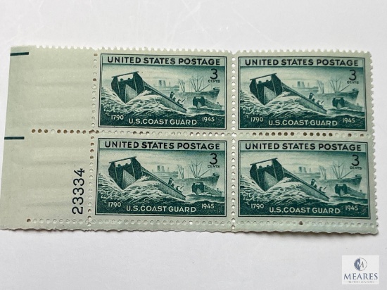 #936 - 1945 3c US Armed Forces: Coast Guard Plate Block of Four Stamps