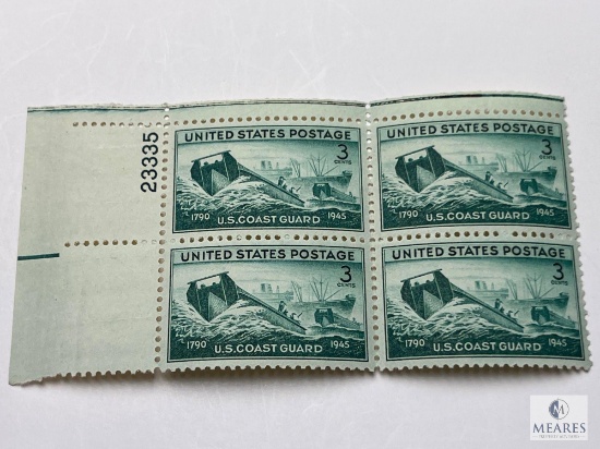 #936 - 1945 3c US Armed Forces: Coast Guard Plate Block of Four Stamps