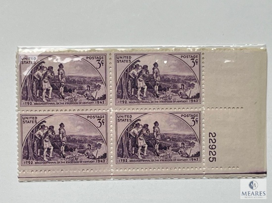 #904 - 1942 3c Kentucky Statehood Plate Block of Four