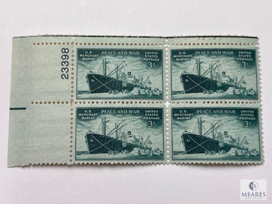#939 - 1946 3c US Armed Forces: Merchant Marine Plate Block of Four Stamps