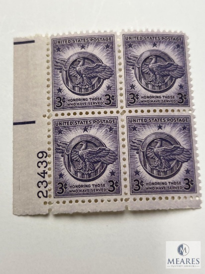 #940 - 1946 3c US Armed Forces: Veterans of World War II Plate Block of Four Stamps