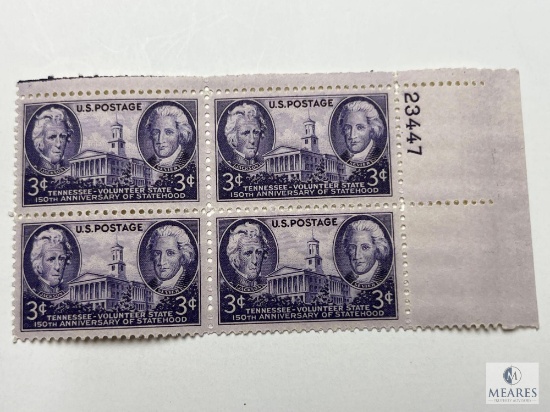 #941 - 1946 3c Tennessee Statehood Plate Block of Four Stamps