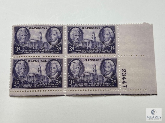#941 - 1946 3c Tennessee Statehood Plate Block of Four Stamps