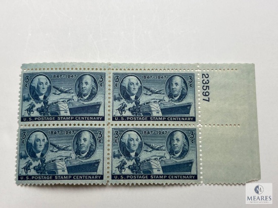 #947 - 1947 3c U.S. Postage Stamp Centenary Plate Block of Four