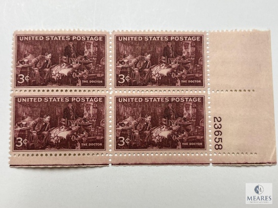 #949 - 1947 3c The Doctor Plate Block of Four
