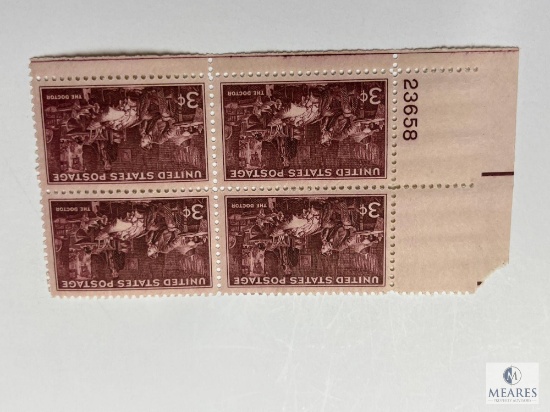 #949 - 1947 3c The Doctor Plate Block of Four