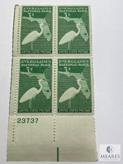 #952 - 1947 3c Everglades National Park Plate Block of Four Stamps