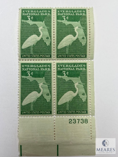 #952 - 1947 3c Everglades National Park Plate Block of Four Stamps
