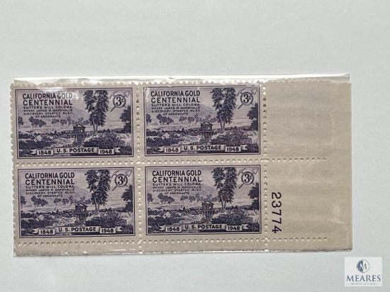 #954 - 1948 3c California Gold Rush Centennial Plate Block of Four Stamps