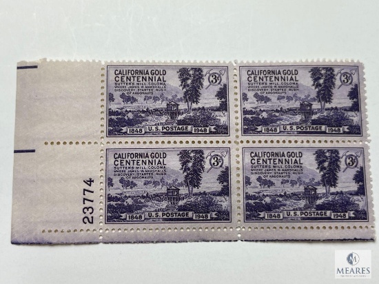 #954 - 1948 3c California Gold Rush Centennial Plate Block of Four Stamps