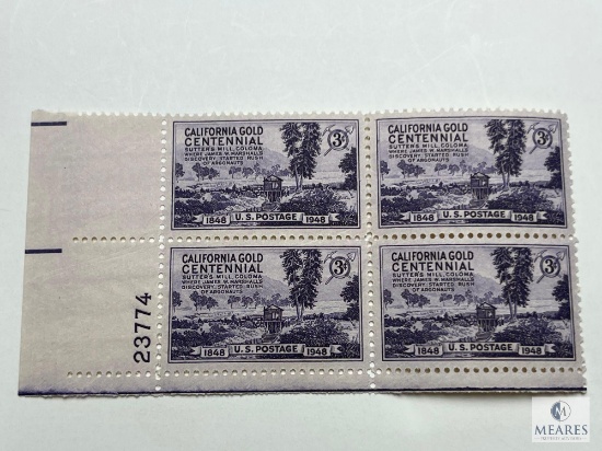 #954 - 1948 3c California Gold Rush Centennial Plate Block of Four Stamps