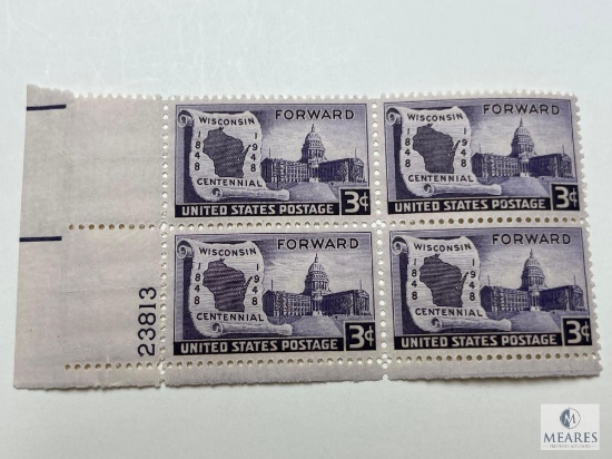 #957 - 1948 3c Wisconsin Statehood Plate Block of Four Stamps