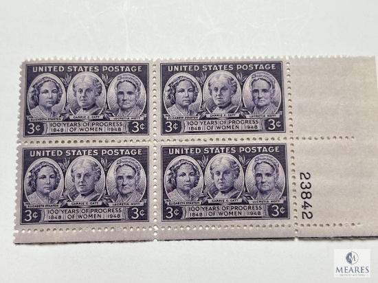 #959 - 1948 3c 100 Years of Progress of Women Plate Block of Four Stamps