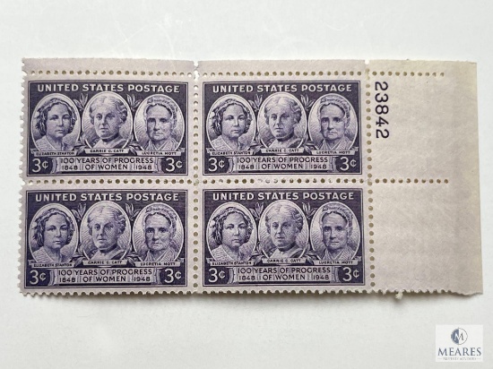 #959 - 1948 3c 100 Years of Progress of Women Plate Block of Four Stamps