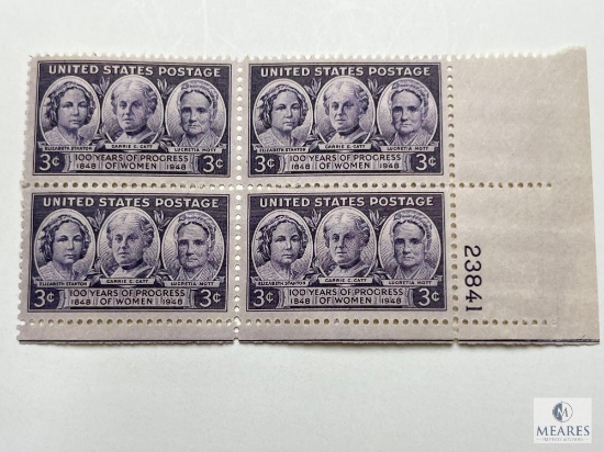 #959 - 1948 3c 100 Years of Progress of Women Plate Block of Four Stamps