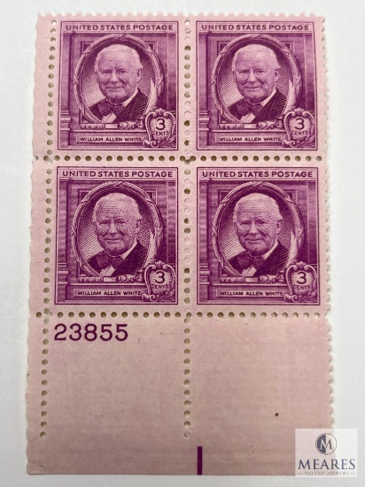 #960 - 1948 3c William Allen White Plate Block of Four Stamps