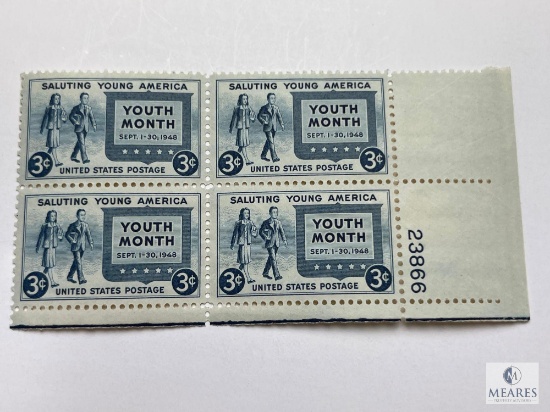 #963 - 1948 3c Saluting Young America Plate Block of Four Stamps