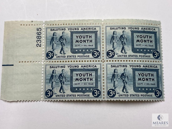 #963 - 1948 3c Saluting Young America Plate Block of Four Stamps