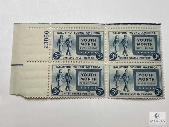 #963 - 1948 3c Saluting Young America Plate Block of Four Stamps