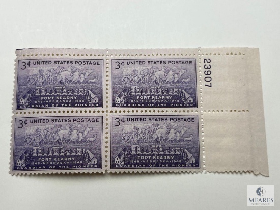 #970 - 1948 3c Fort Kearny Centenary Plate Block of Four Stamps