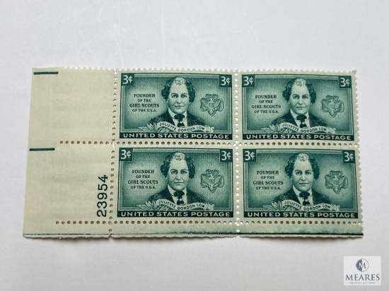 #974 1948 3c Juliette Low Founder of The Girl Scouts Of The USA, Plate Block of Four Stamps