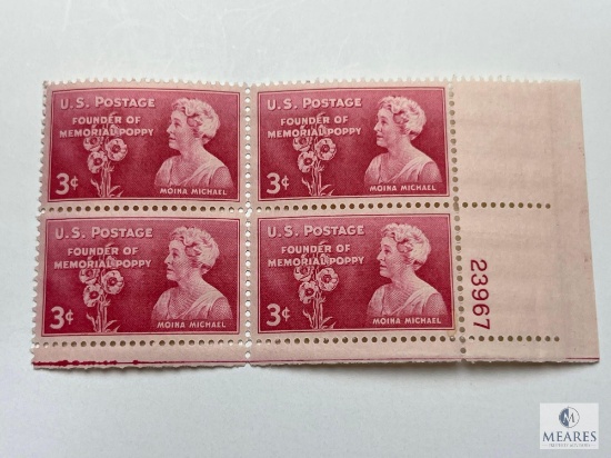 #977 - 1948 3c Moina Michael Poppy Campaign Block of Four Stamps