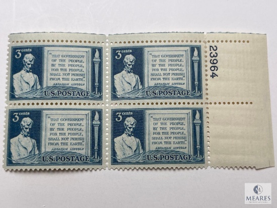 #978 1948 Lincoln Gettysburg Address 3c Block of Four Stamps
